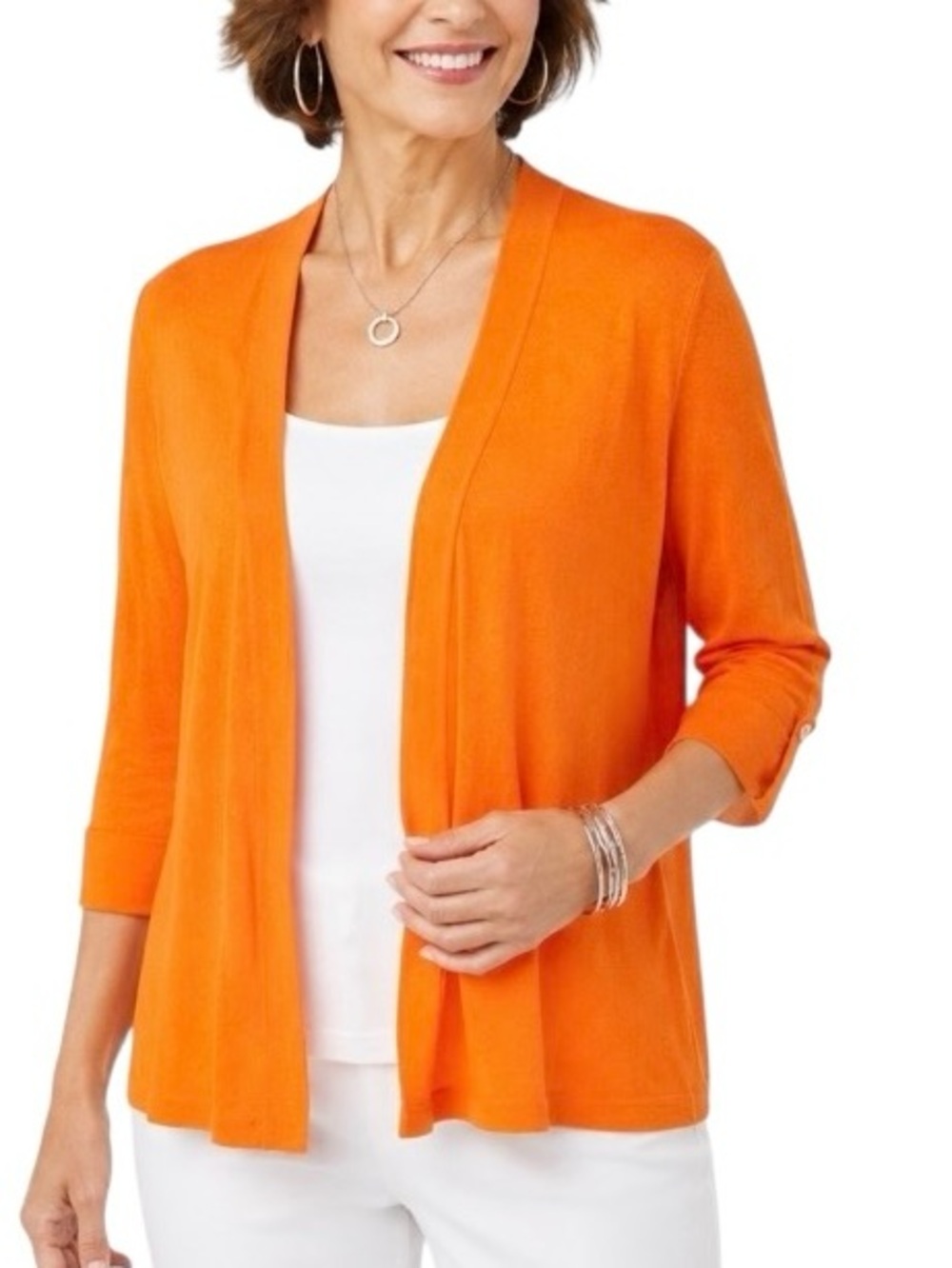 Chicos Sweater Womens 1 US Medium Orange Cardigan Open Front New NWT
